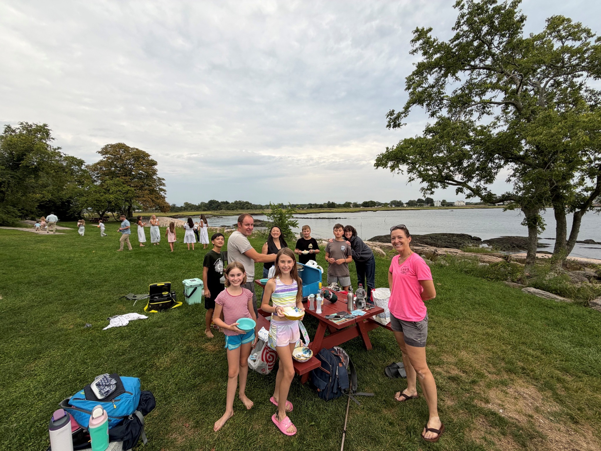 Troop members gathered outdoors during the 2026 clamming trip.